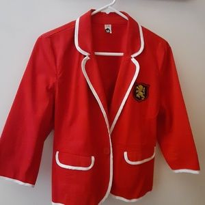 Red Blazer White Trim Preppy with Crest Small Very Cute
